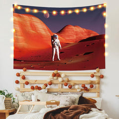 Lofaris Astronaut And Orange Red Mountain Funny Wall Tapestry