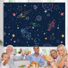 Lofaris Astronaut Space World Night Happy Birthday Backdrop