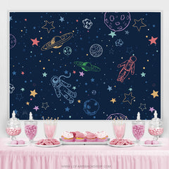 Lofaris Astronaut Space World Night Happy Birthday Backdrop