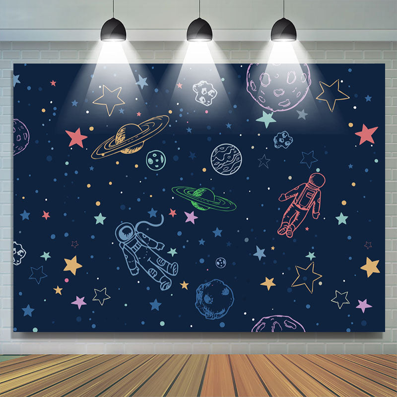 Lofaris Astronaut Space World Night Happy Birthday Backdrop