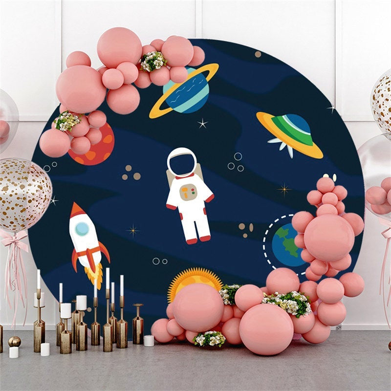 Lofaris Astronauts In Space Theme Circle Happy Birthday Backdrop