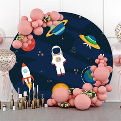 Lofaris Astronauts In Space Theme Circle Happy Birthday Backdrop