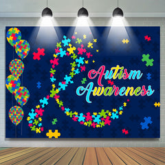 Lofaris Autism Awareness Puzzles Dark Blue Dance Party Backdrop