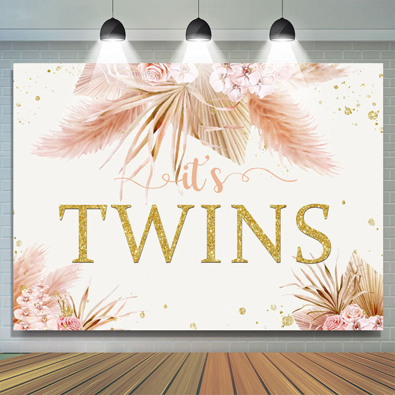 Lofaris Autumn Leaves With Flowers Twins Baby Shower Backdrop