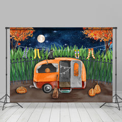 Lofaris Autumn Moon Night With Pumpkin Green Car Backdrop