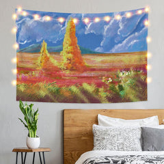 Lofaris Autumn Mountain Painting Style Floral Custom Tapestry