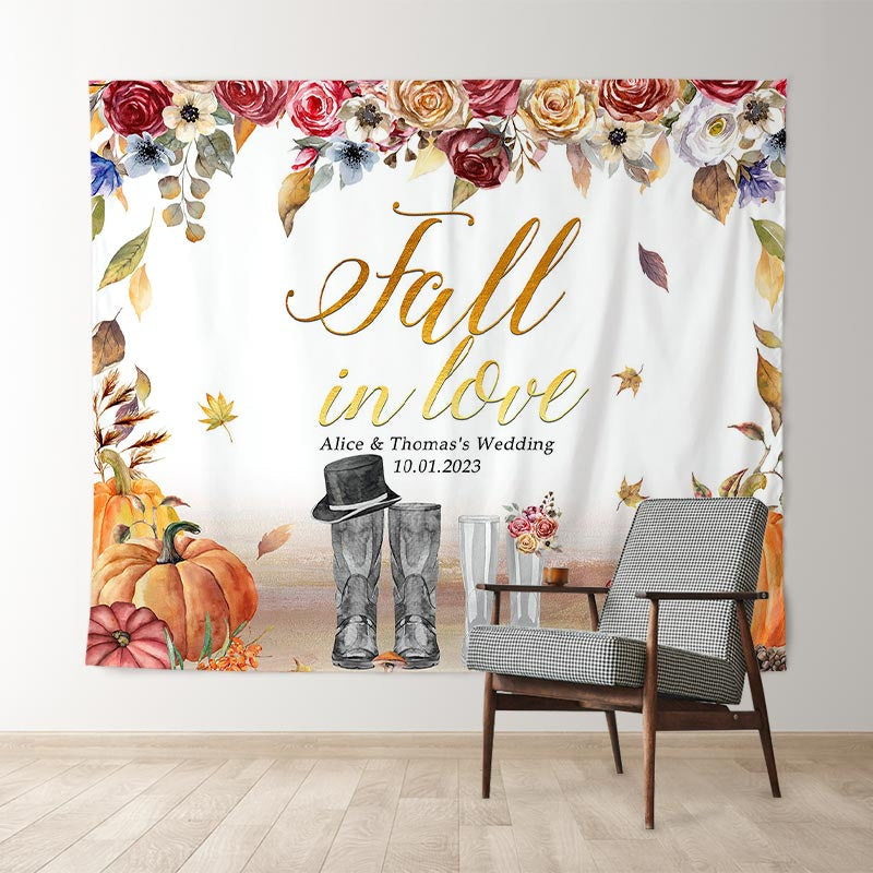 Lofaris Autumn Pumpkin Flowers Fall In Love Wedding Backdrop