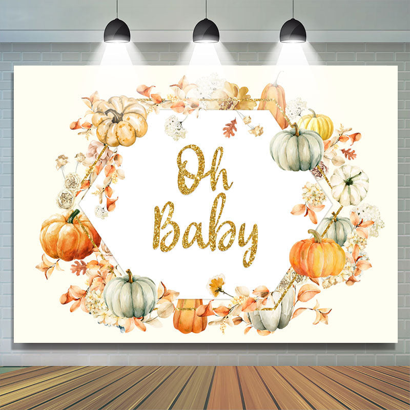 Lofaris Autumn Pumpkin With Flower Leaves Baby Shower Backdrop