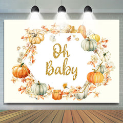 Lofaris Autumn Pumpkin With Flower Leaves Baby Shower Backdrop