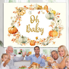 Lofaris Autumn Pumpkin With Flower Leaves Baby Shower Backdrop