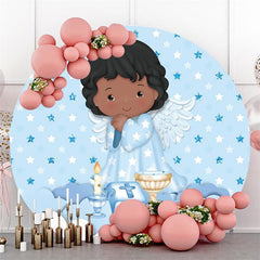 Lofaris Baby Angel Blue Cloud Glitter Round Backdrops for Boy