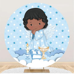 Lofaris Baby Angel Blue Cloud Glitter Round Backdrops for Boy