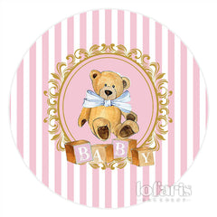 Lofaris Baby Pink Stripe Teddy Bear Sweet Round Backdrop