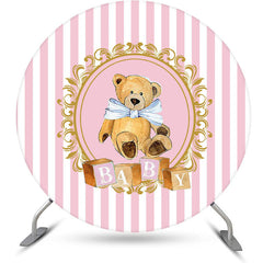 Lofaris Baby Pink Stripe Teddy Bear Sweet Round Backdrop