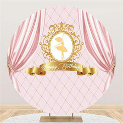 Lofaris Ballet Girl And Pink Curtain Birthday Circle Backdrop