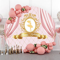 Lofaris Ballet Girl And Pink Curtain Birthday Circle Backdrop