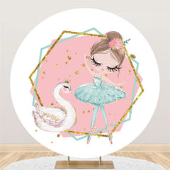 Lofaris Ballet Girl With Swan Pink Glitter Gold Round Backdrop