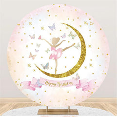 Lofaris Ballet With Butterfly Glitter Round Birthday Backdrop