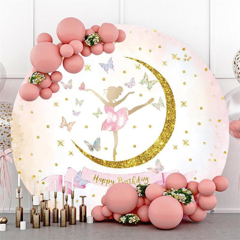 Lofaris Ballet With Butterfly Glitter Round Birthday Backdrop