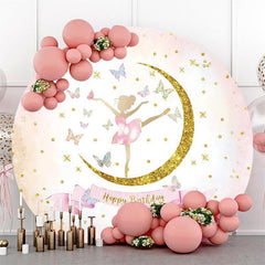 Lofaris Ballet With Butterfly Glitter Round Birthday Backdrop