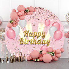 Lofaris Ballons And Gold Glitter Pink Circle Birthday Backdrop