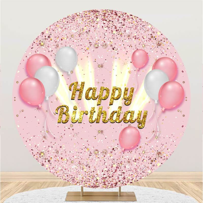 Lofaris Ballons And Gold Glitter Pink Circle Birthday Backdrop