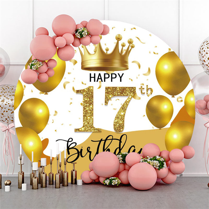 Lofaris Balloon Golden Theme Happy Birthday Round Backdrop