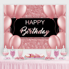 Lofaris Balloon Pink Bokeh and Black Happy Birthday Backdrop