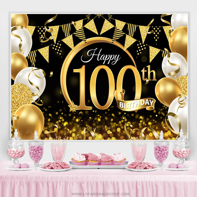 Balloon Ribbon With Flag Happy 100Th Birthday Backdrop#N#– Lofaris