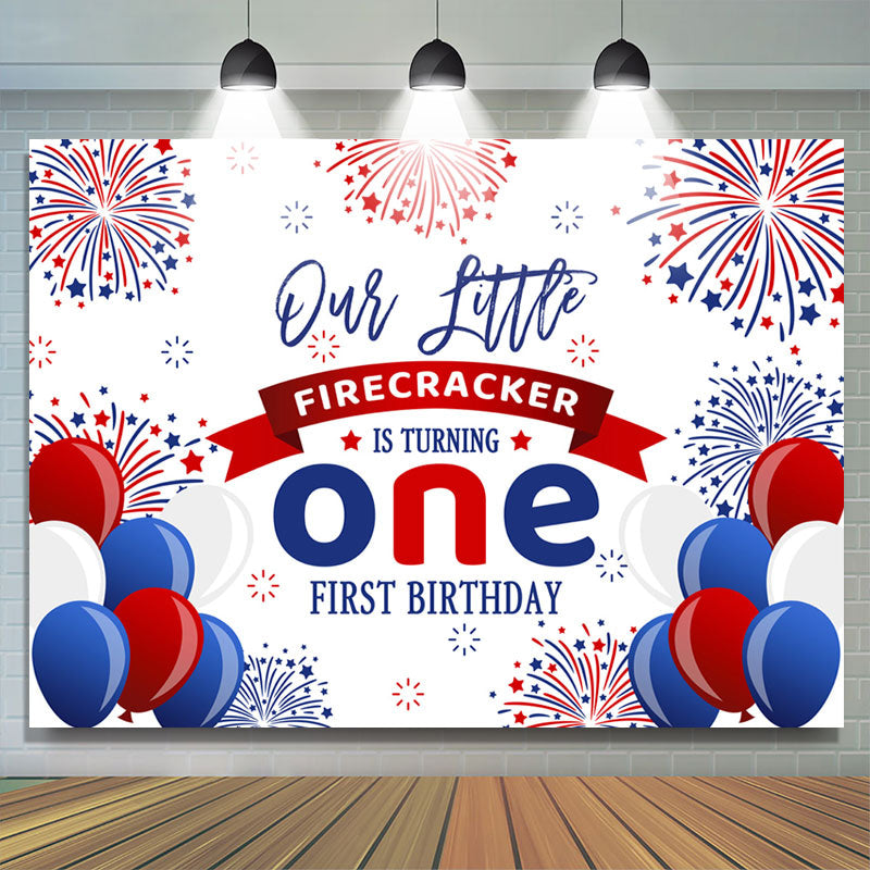 Lofaris Balloons Little Firecracker 1st Birthday Backdrop