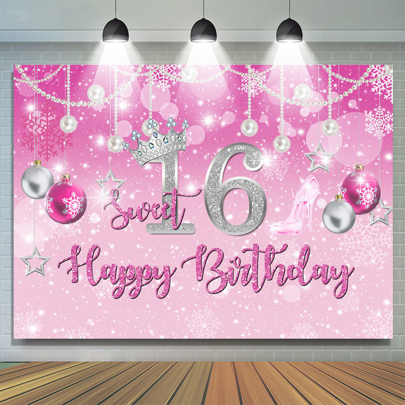 Lofaris Baribe Pink Christmas Theme Sweet 16 Birthday Backdrop