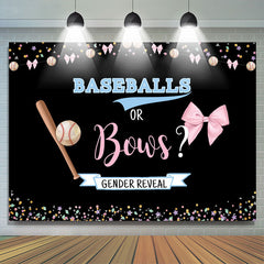 Lofaris Baseballs or Bows Blue Pink Baby Shower Backdrop