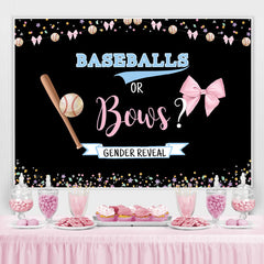 Lofaris Baseballs or Bows Blue Pink Baby Shower Backdrop