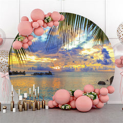 Lofaris Beach Sunset Scenery Round Backdrop For Summer Party