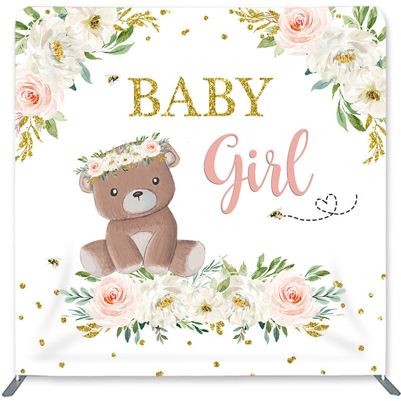 Lofaris Bear And Flower Double-Sided Backdrop for Baby Shower