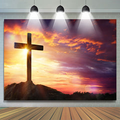 Lofaris Beautiful Setting Sun Glow Cross Baptism Backdrop