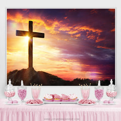 Lofaris Beautiful Setting Sun Glow Cross Baptism Backdrop