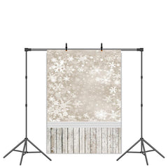 Lofaris Beige And White Cute Snowflakes Wooden Winter Backdrop