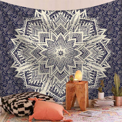 Lofaris Beige Black 3D Printed Geometric Pattern Wall Tapestry