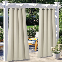 Lofaris Beige Pergola Waterproof Grommet Top Outdoor Curtains for Front Porch