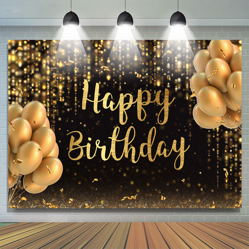 Black And Gold Balloon Glitter Happy Birthday Backdrop - Lofaris