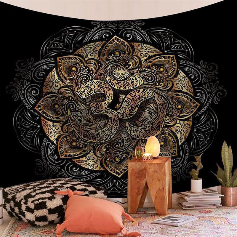 Lofaris Black And Gold Bohemian Abstract Divination Wall Tapestry