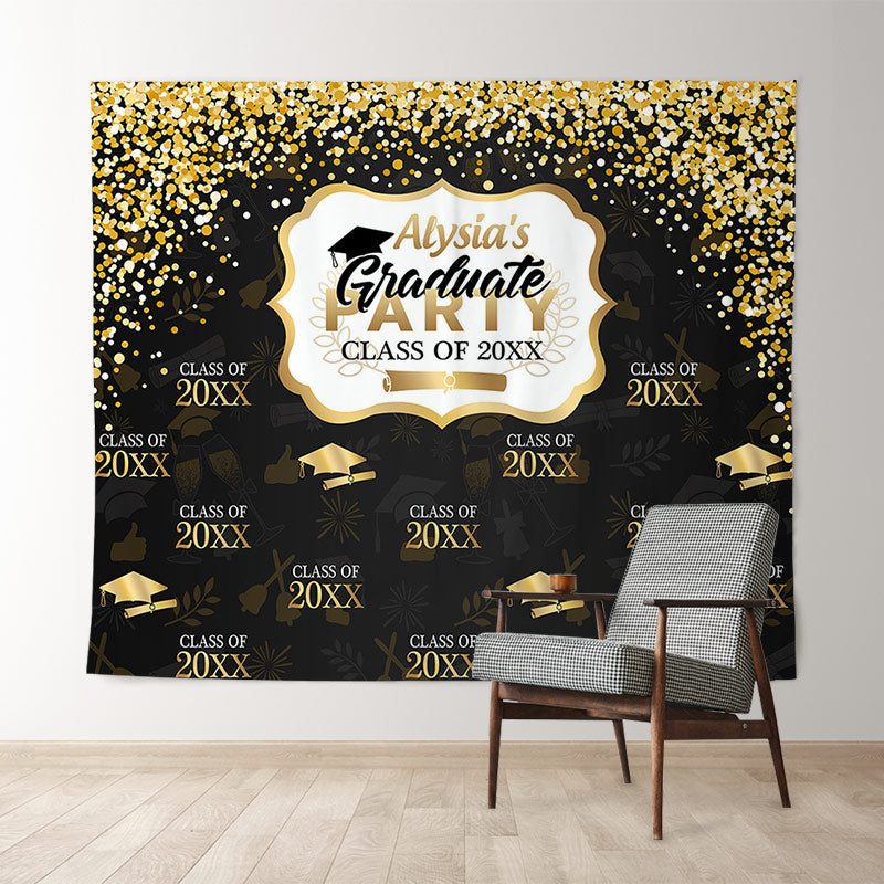 Lofaris Personalized Black And Gold Bokeh Graduation Backdorp