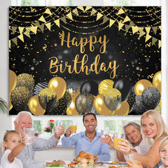 Lofaris Black And Gold Bokeh Glitter Happy Birthday Backdrop