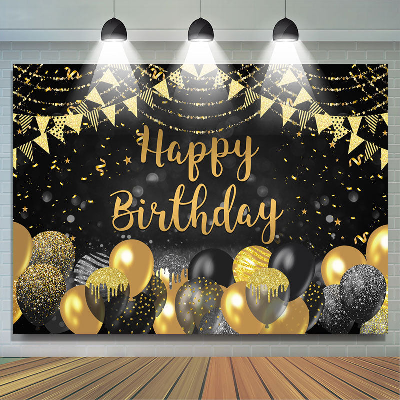 Black And Gold Bokeh Glitter Happy Birthday Backdrop – Lofaris