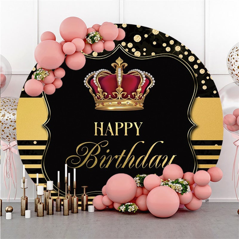 Lofaris Black And Gold Crown Circle Happy Birthday Backdrop