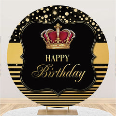 Lofaris Black And Gold Crown Circle Happy Birthday Backdrop