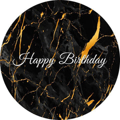 Lofaris Black And Gold Custom Circle Happy Birthday Backdrop