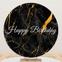 Lofaris Black And Gold Custom Circle Happy Birthday Backdrop