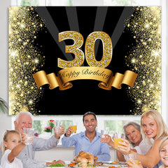 Lofaris Black and Gold Glitter Bokeh 30th Birthday Backdrop